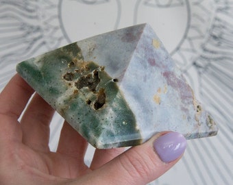 Ocean Jasper Pyramid with Nature Caves & Druzy! Natural Sea Jasper Pyramid - Ocean Jasper Crystal