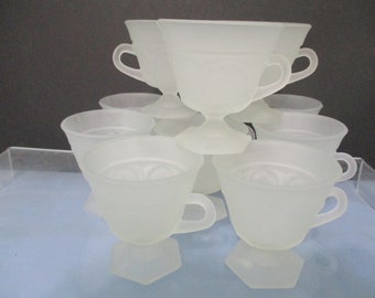 Tiara Glass Provincial Pattern Frosted White  Glass teacups , set of 11