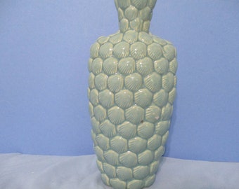 Vase bleu coquillage en céramique des années 1980 vintage