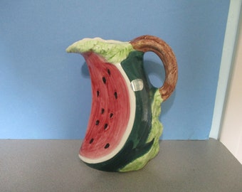 Ceramiche Bassano Italy large Ceramic Majolica Watermelon Pitcher hand painted vintage