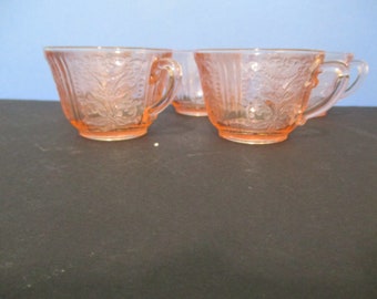 Jeanette Glass Adam Pink Depression Glass teacups , set of 5