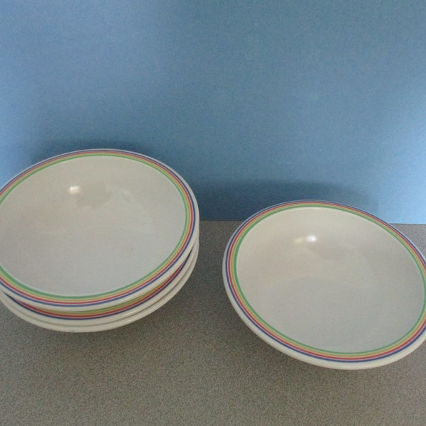 HJ Stotter Melamine Vintage Cereal Bowls Diseño de anillo multicolor, juego de 4