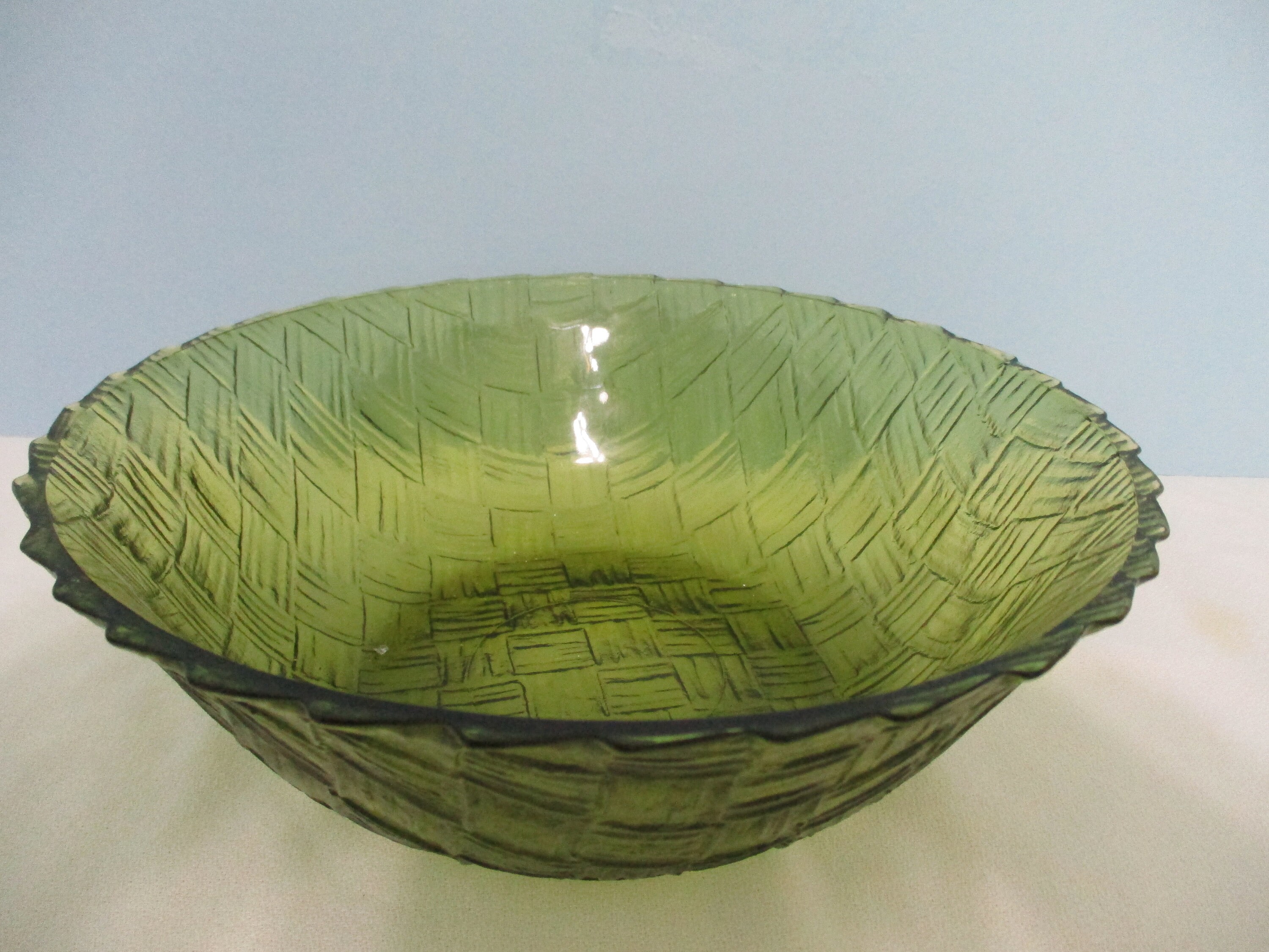 Indiana Glass Weavetex vintage Green Bowl Etsy