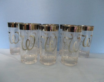 Dorothy Thorpe set of 8 initialed "W" hi ball glasses