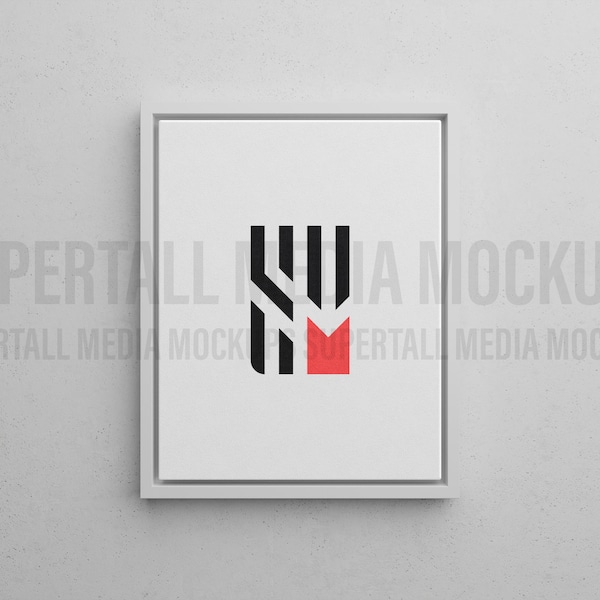 Mockup di cornice galleggiante in tela 11x14: bianco, oro e nero (modello PSD)