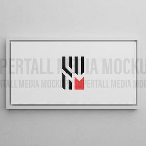 May include: A rectangular white canvas art print with a white frame. The artwork features a black and red abstract design on a white background. The design includes vertical black lines and a red arrow shape.