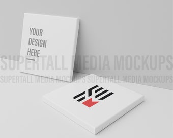 White Square Coaster Mockup / Ceramic Tile Coaster Template PSD Smart Object