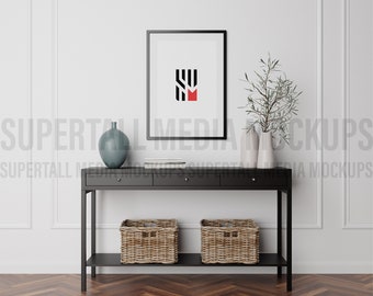 Console PSD Mockup | 2:3 Art Frame Mockup | Contemporary Foyer Interior