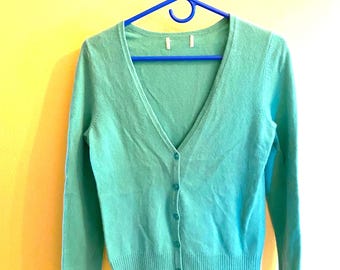 Damen Sea Green Kaschmir-Cardigan mit V-Ausschnitt, Größe S