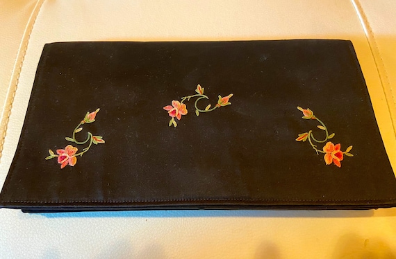 Vintage Black Clutch with Floral Embroidery - image 1