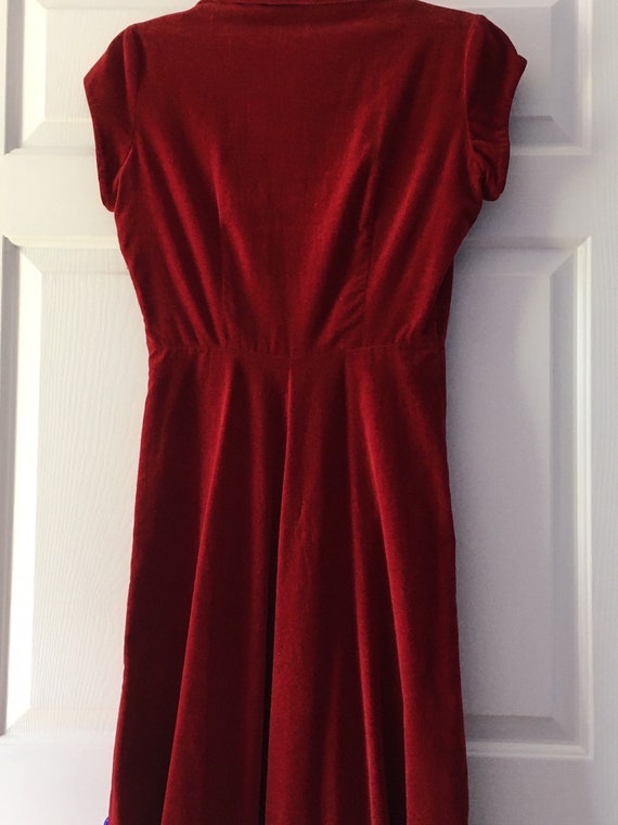 Fabulous Vintage Red Velvet Dress With Zircon Acc… - image 7