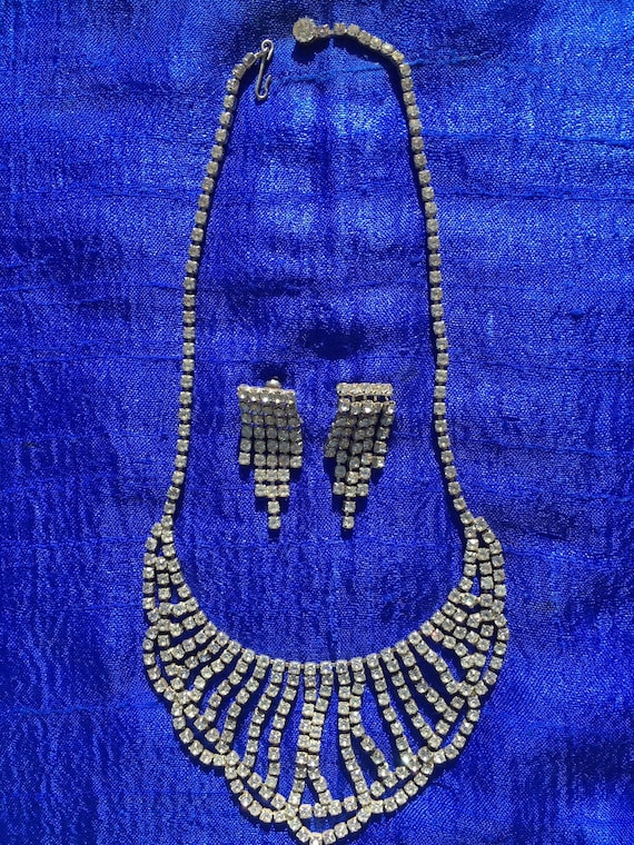 Unique Vintage Zircon Necklace With Earrings - image 1