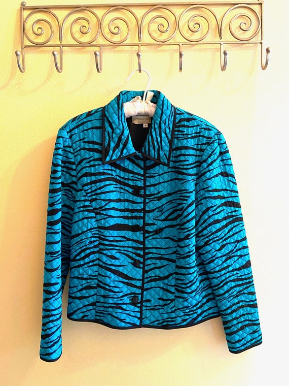 Women's Short Jacket in A Turquoise and Black Zebr
