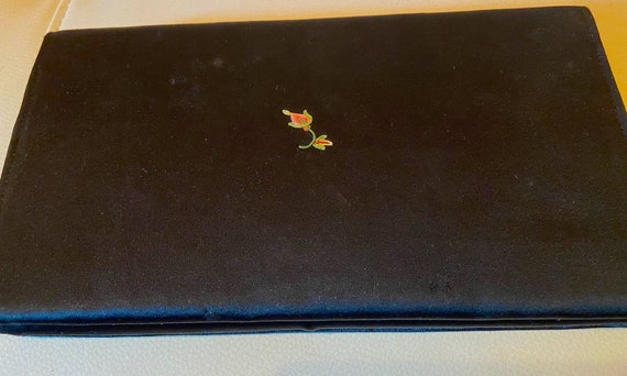 Vintage Black Clutch with Floral Embroidery - image 3