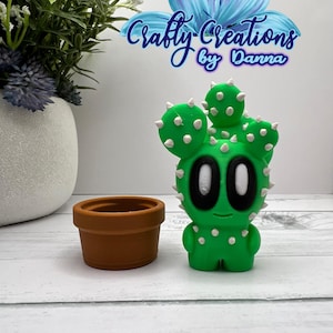 3D Printed Cactus Figurine with Brown Pot