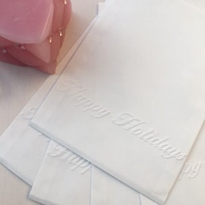 Lots sachets papiers kraft blanc "Happy Holidays" pour anniversaire, fêtes, evenements.