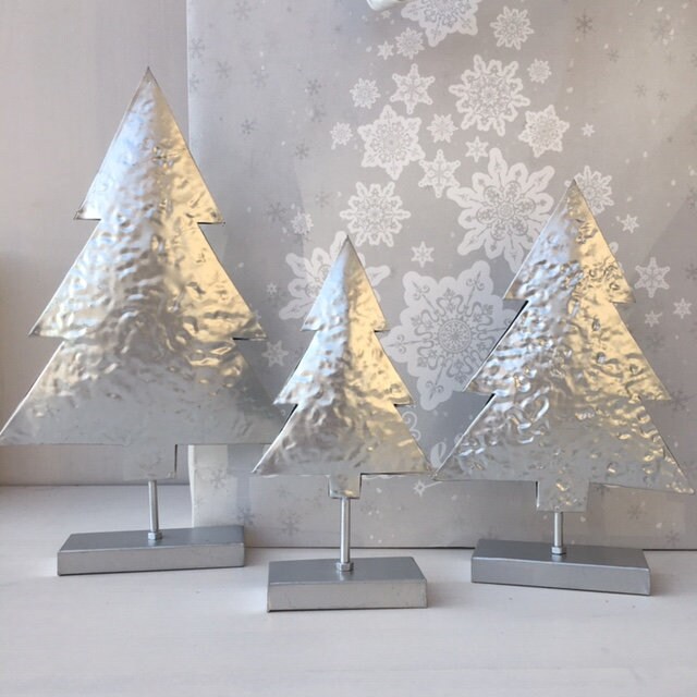 Sapins de Noël Argent en Métal, Décoration Cheminée, Table, Pour Les Fêtes.