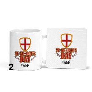 St George&#39;s mug, coaster, both, 5 fonts to choose from, Personalised with name is optinal, great cute gift present or treat for yourself 2
