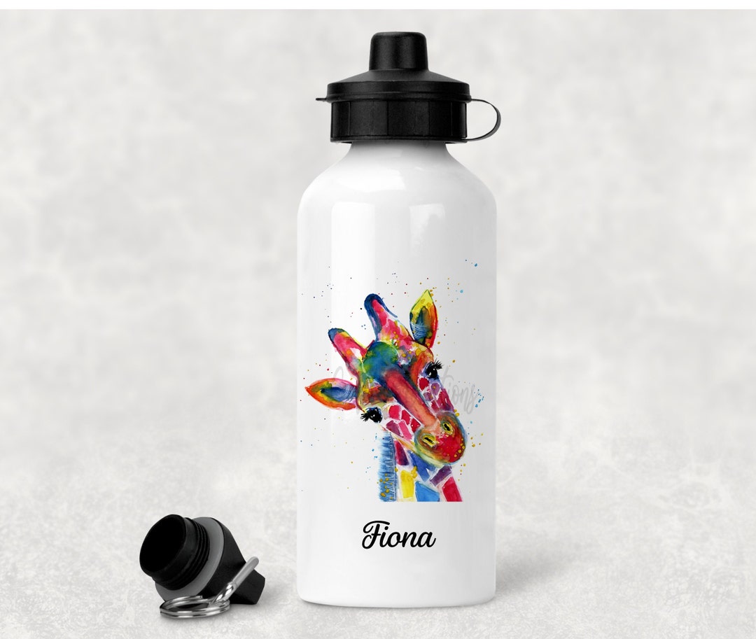 Rainbow Giraffe Water Bottle Personalised Name on a Bottle, or Just the