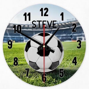 Football glass wall clock, kids bedroom clock, sports wall clock, football fan clock, football clock boys gift, kids football gift for home