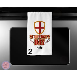 St George&#39;s Day Tea Towel, 5 fonts to choose from, Personalised with name is optinal, great cute gift present or treat for yourself 2