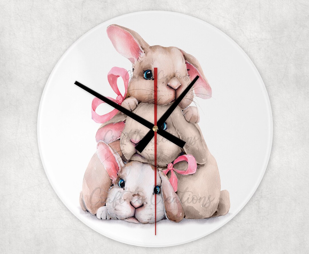 Rabbit Trio Glass Wall Clock, Kitchen Clock, Wall Clock, Rabbit Fan ...