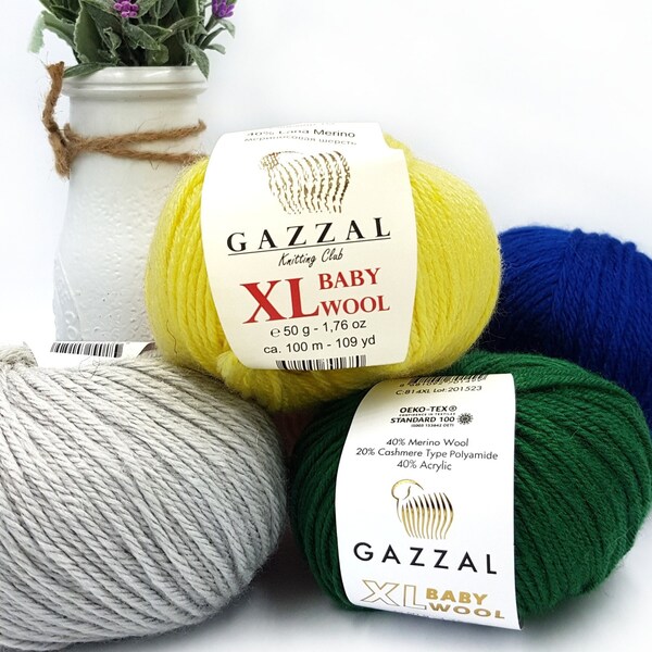 Laine pour bébé Gazzal XL, fil d'Aran, fil de laine mérinos, poids peigné, fil de bébé, laine de fil à tricoter, fil à tricoter poids aran