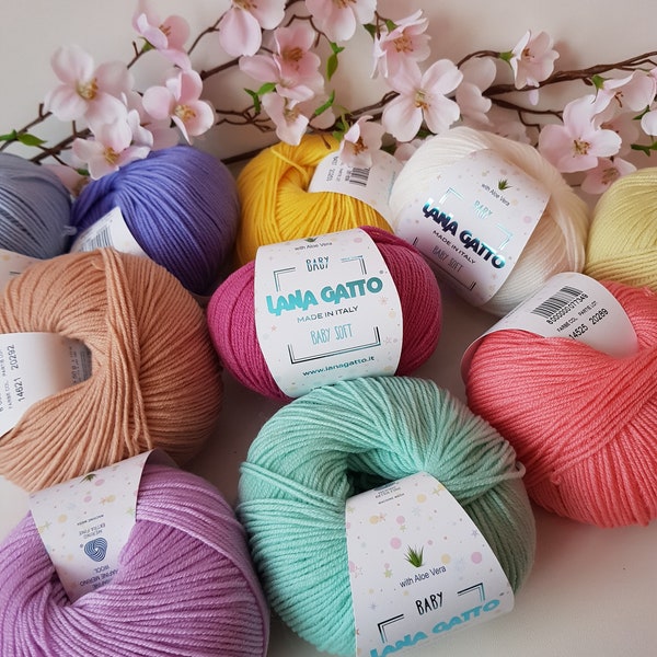 Lana Gatto Baby Soft Aloe Vera Merino Wool Yarn, Eco Friendy Yarn For Newborn, 4 Ply, Exstrafine Soft Wool