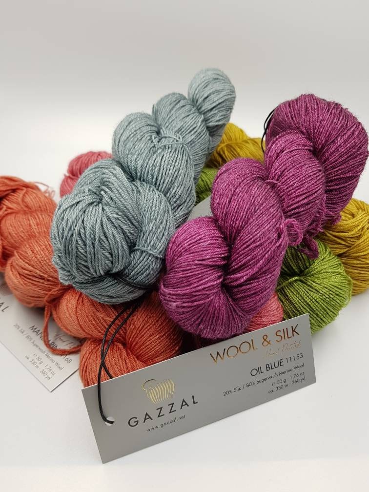 Gazzal Wool & Silk, Merino Wool Silk Yarn, Hand Dyed Lace Weight