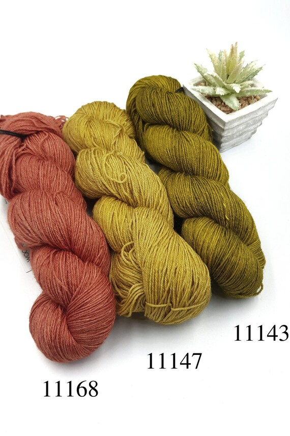 Gazzal Wool & Silk, Merino Wool Silk Yarn, Hand Dyed Lace Weight Solid  Color Knitting Yarn, 1,76oz-360yd 