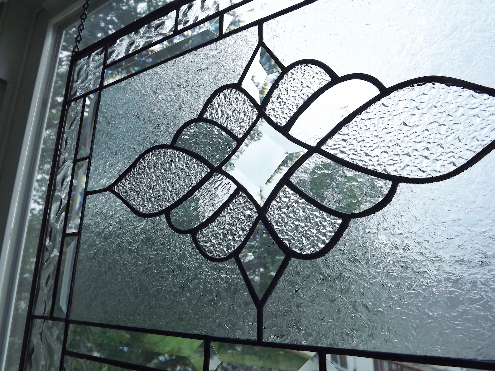 Stained Glass Panel, Clear Textured Glass With Bevels, Clear Beveled Glass, Clear Textured Glass