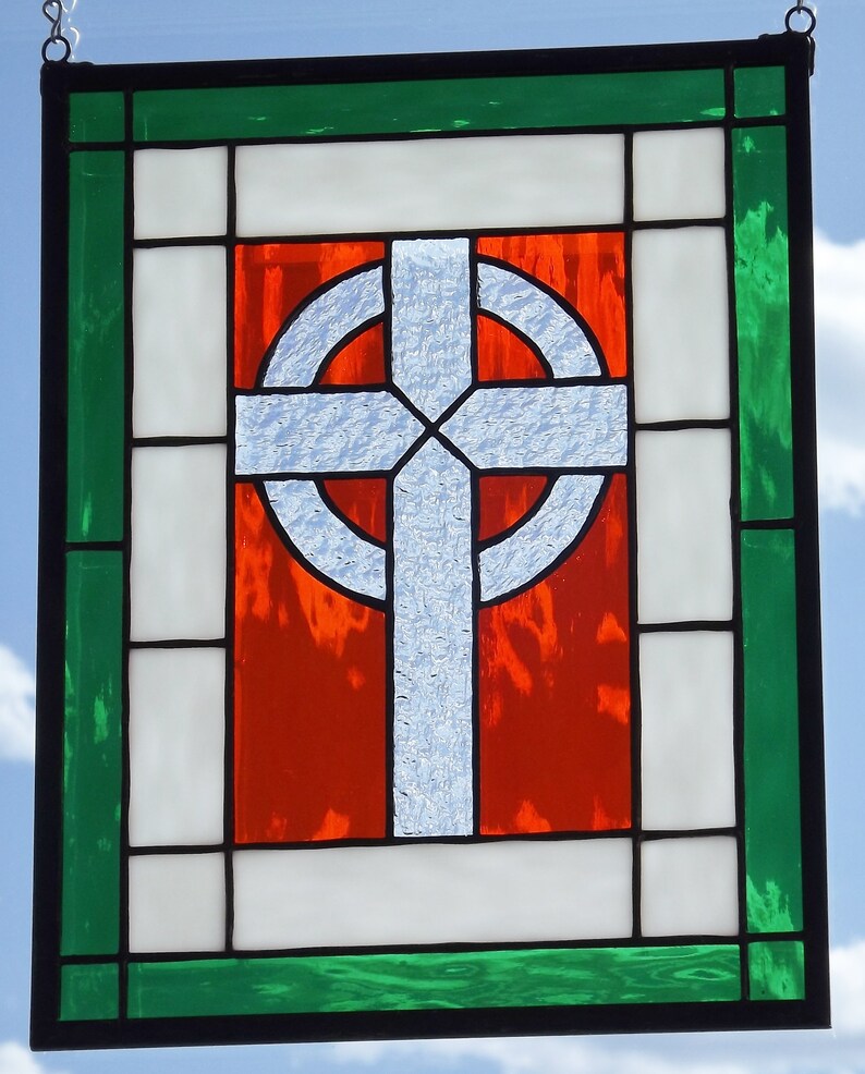 Celtic Cross Stained Glass Panel Colors of the Irish National Etsy