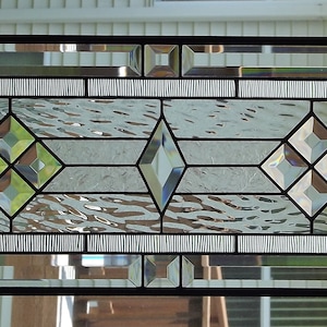 STAINED GLASS TRANSOM, Diamonds, Clear Beveled Glass, Clear Textured Glass, Customizable