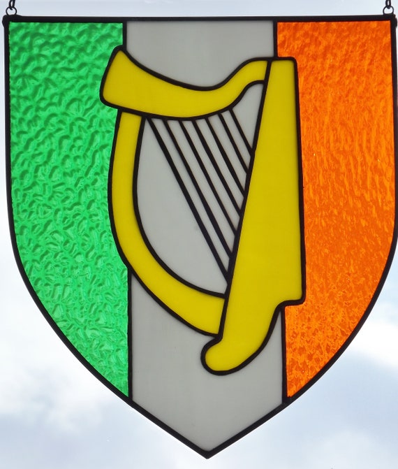 Celtic Harp Stained Glass Panel Etsy