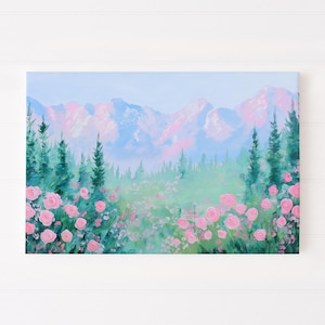 Mountains Paint by numbers kit, preppy wall decor, canvas painting kit, adult painting, Paint and Sip, painting party, girls night