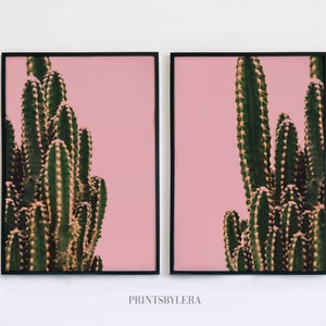 Kaktus Druck Set von 2 | Pastell erröten rosa | Kakteen vertikale Wandkunst | Ungerahmt E-Dekor | Ungerahmt
