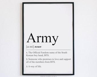 BTS Army Definition | Art Print | Dictionary Style | Home Decor Poster | Gift idea for Teenage Girl / Boy / K-pop Bangtan Fan | Unframed
