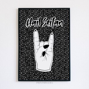 Hail Seitan | Vegan | Black Dalmatian Spots Spotted Animal Print | Funny Hail Satan Quote | | Home Decor Wall Art Print | Unframed