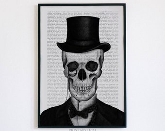 Gothic Skeleton Gentleman | Art Print / Poster | Victorian Book Page Style | Anatomy Skull | Wall Decor | Day Of The Dead | Unframed