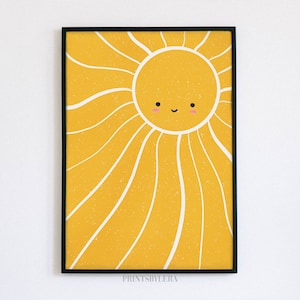 Sol lindo positivo vibrante amarillo / guardería / niños / sala de juegos para niños / impresión de arte de decoración de pared / sin enmarcar