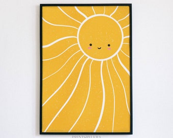 Sol lindo positivo vibrante amarillo / guardería / niños / sala de juegos para niños / impresión de arte de decoración de pared / sin enmarcar