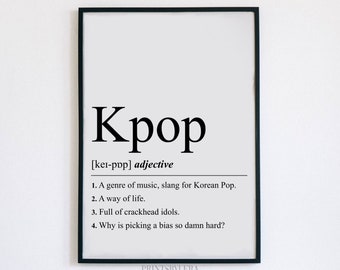Kpop Definition | Art Print | Dictionary Page Style | Home Decor Poster | Christmas Gift idea for Teenage Girl / Boy / K-pop fan | Unframed