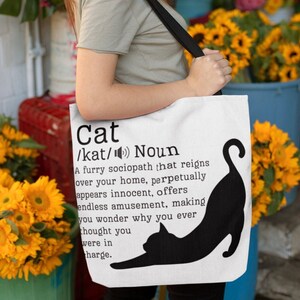 Grappige kat Tote tas kat definitie portemonnee kattenliefhebbers portemonnee voor kat moeder schattige kat cadeau voor shopper schooltas bibliothecaris boek minnaar cadeau Tote