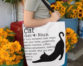 Divertido bolso de mano para gatos, bolso de definición de gato, bolso para amantes de los gatos, bolso para mamá gato, lindo regalo de gato para comprador, bolso escolar, bibliotecario, amante de los libros, bolso de regalo