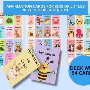 Positive Affirmationen der Kinder Motivationspaket für DID Bunte Dissoziation mit Tieren Geschenk für Kinder Littles Self Love Care Deck