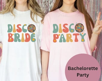 Disco vrijgezellen T-shirts, laatste disco vrijgezellenfeest shirt dansende koningin vrijgezellen T-shirts disco bruid shirt comfort kleuren disco feest