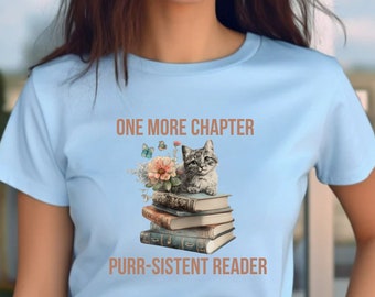 Buch-Liebhaber-Katzen-Mamma-T-Shirt Nur noch ein Kapitel-Weinlese-Wildblumenbücher, die Lehrer-Geschenk-Bücherwurm-Hemd-Herbst- Bibliothekar-Geschenkt-shirt lesen