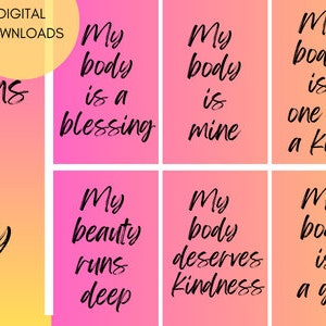 Body Positiviteit 40 Bevestiging Dek voor acceptatie Positief beeld Zelfliefde Zelfzorg Mindfulness Motiverende citaten Vrouw Cadeau Afdrukbaar
