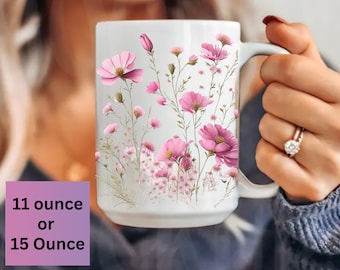 Boho Wildflowers Cottagecore Coffee Mug, Pastel Floral Nature Mug, Pressed Flowers Mug, Botanical Tea Cup, Flower Garden Lover, Gift for Her