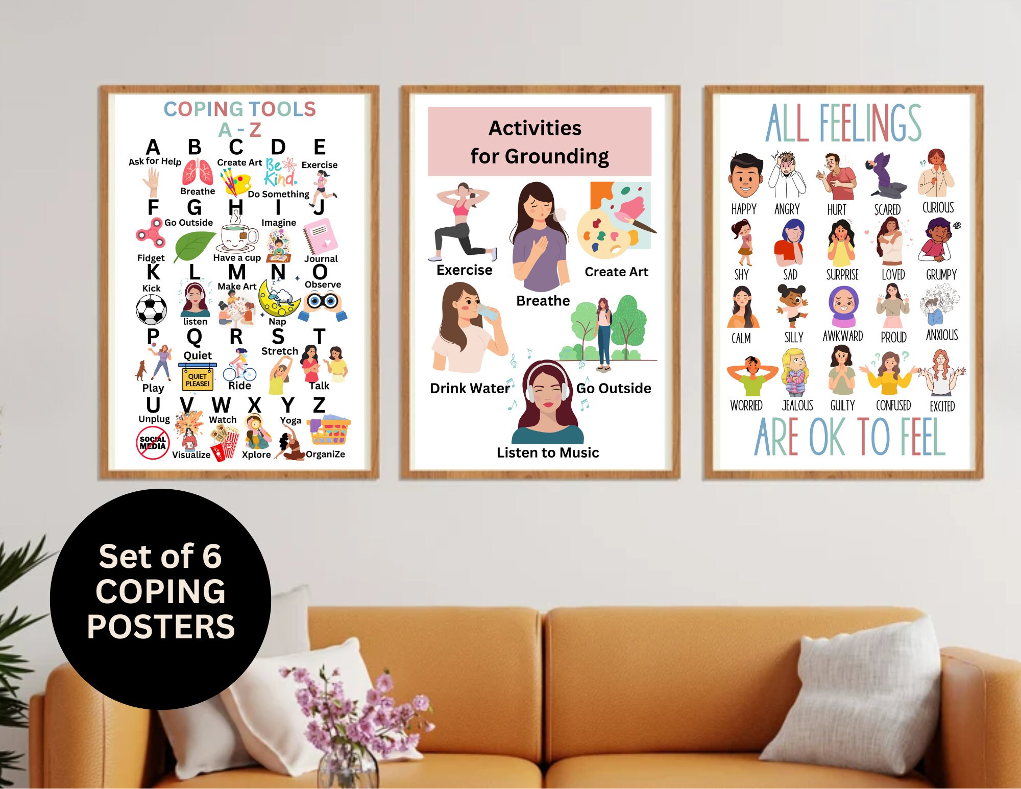 Set of 6 Calming Corner Posters Coping Techniques Grounding Skills Wall ...